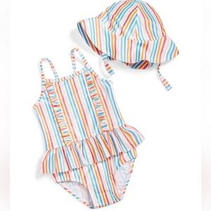 First impressions one piece swimsuit and hat. 2pc set.
